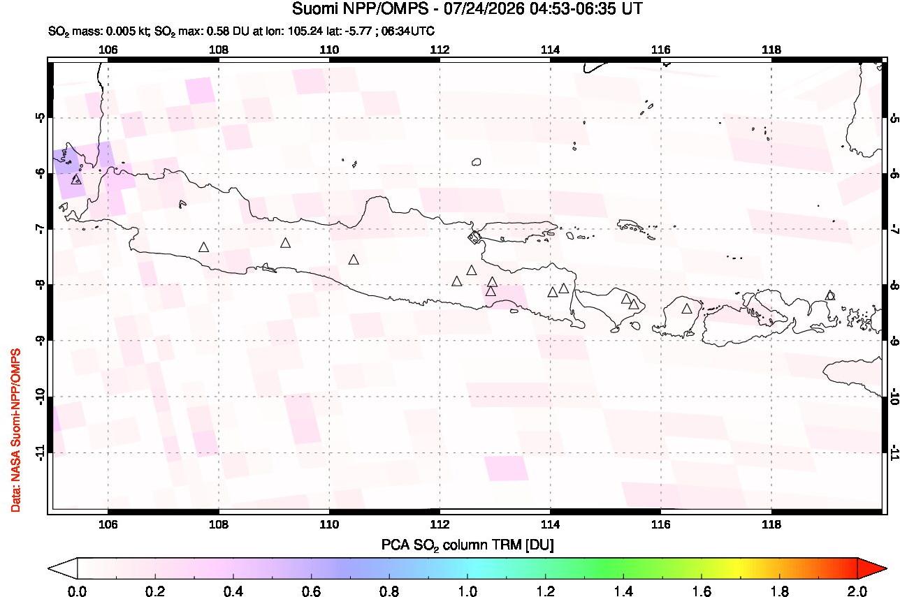 A sulfur dioxide image over Java, Indonesia on Jul 24, 2026.