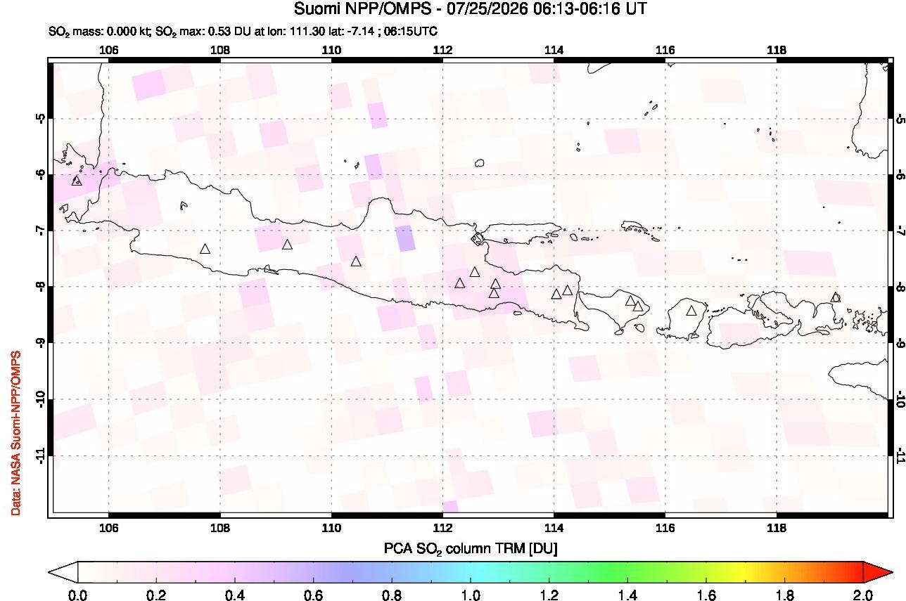 A sulfur dioxide image over Java, Indonesia on Jul 25, 2026.