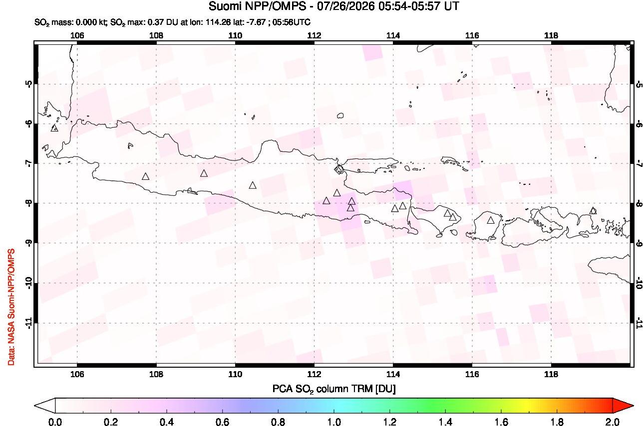 A sulfur dioxide image over Java, Indonesia on Jul 26, 2026.