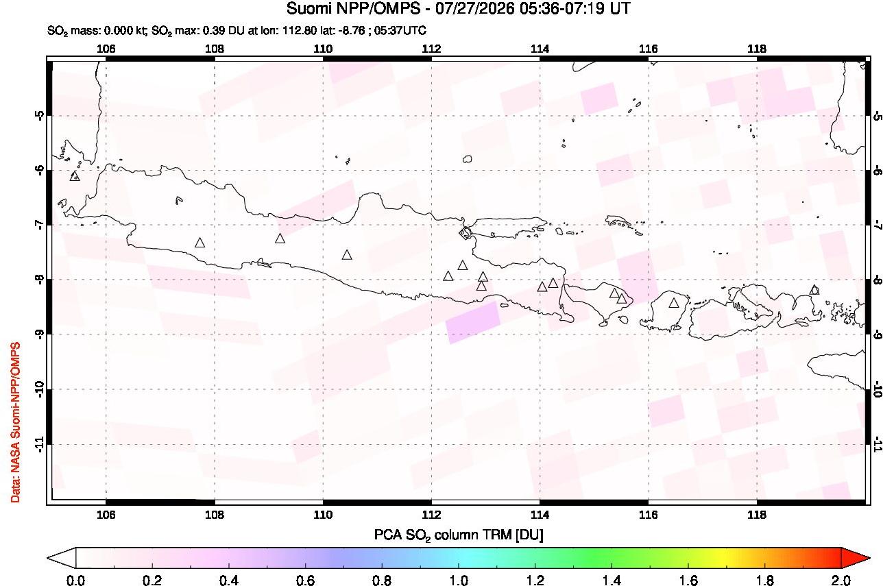 A sulfur dioxide image over Java, Indonesia on Jul 27, 2026.