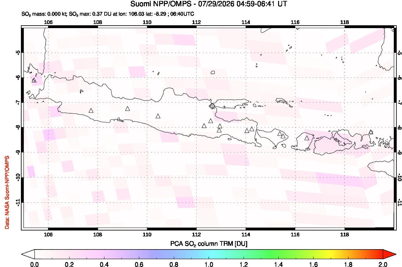A sulfur dioxide image over Java, Indonesia on Jul 29, 2026.