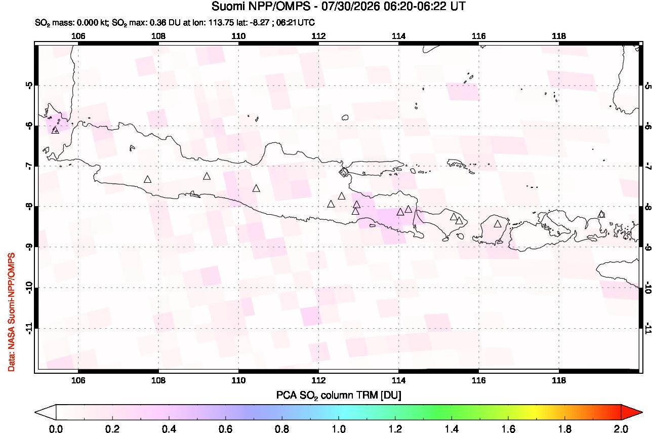 A sulfur dioxide image over Java, Indonesia on Jul 30, 2026.