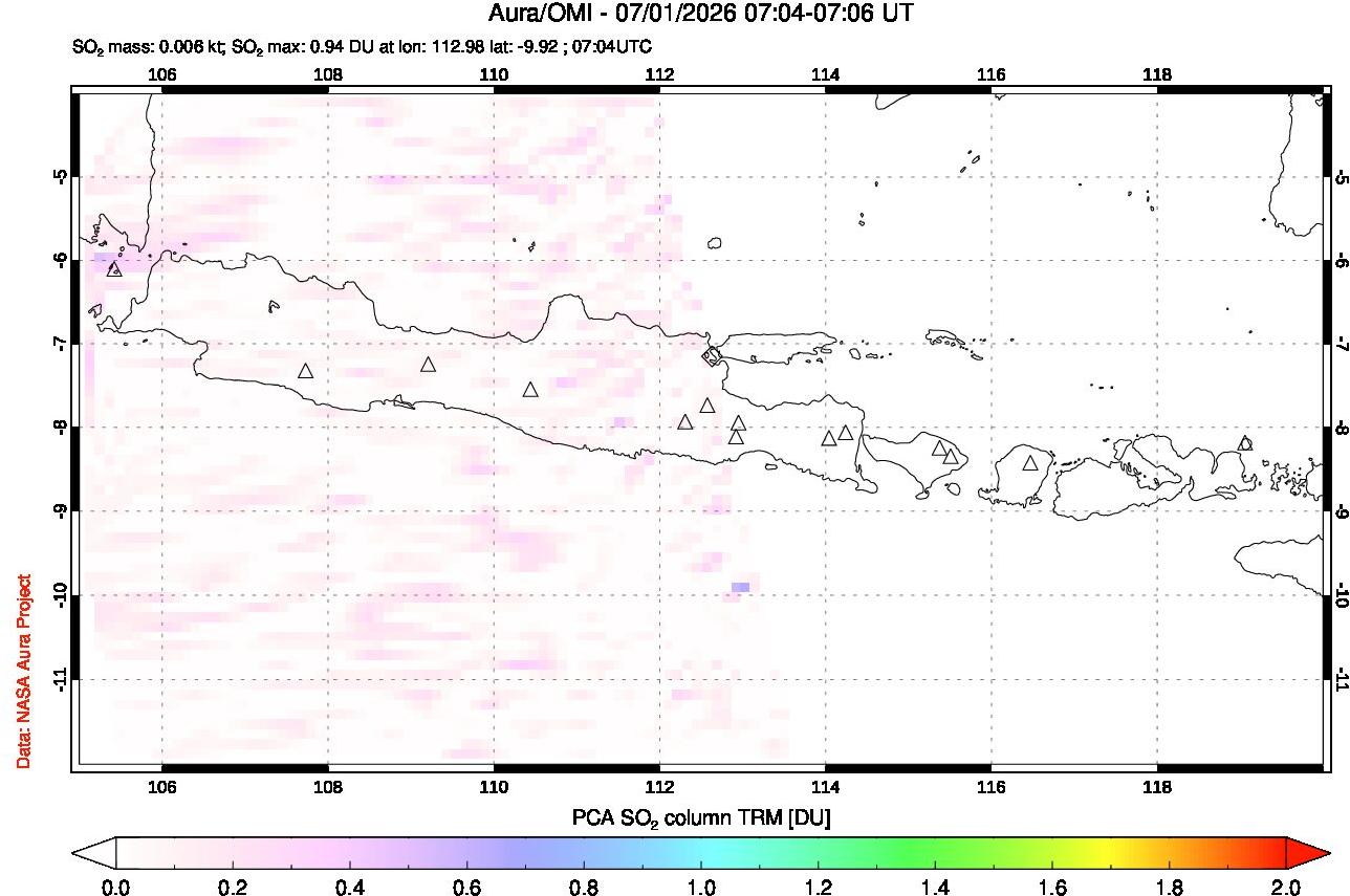 A sulfur dioxide image over Java, Indonesia on Jul 01, 2026.