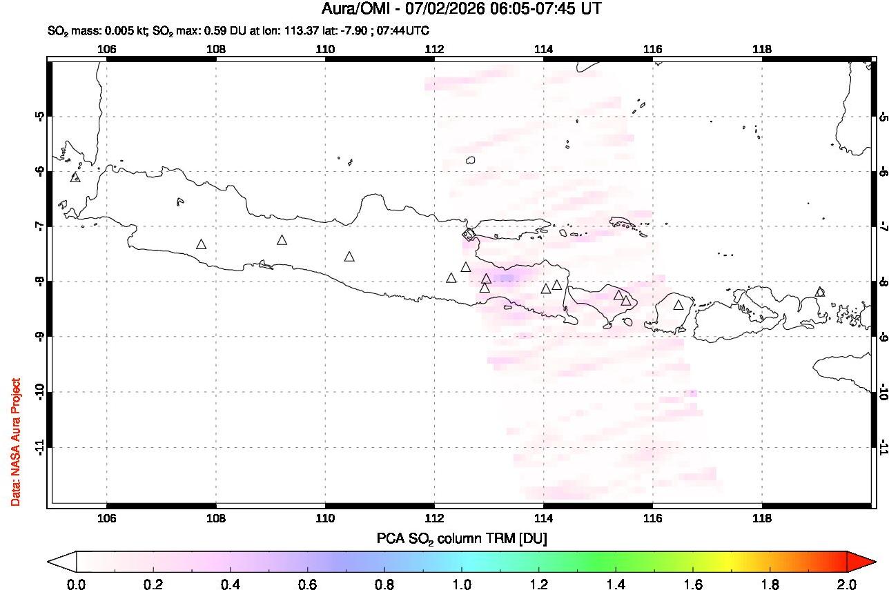 A sulfur dioxide image over Java, Indonesia on Jul 02, 2026.