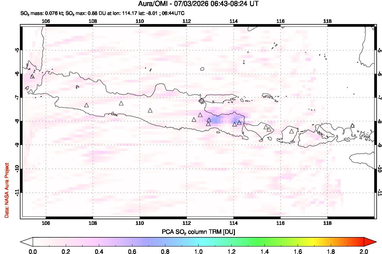 A sulfur dioxide image over Java, Indonesia on Jul 03, 2026.