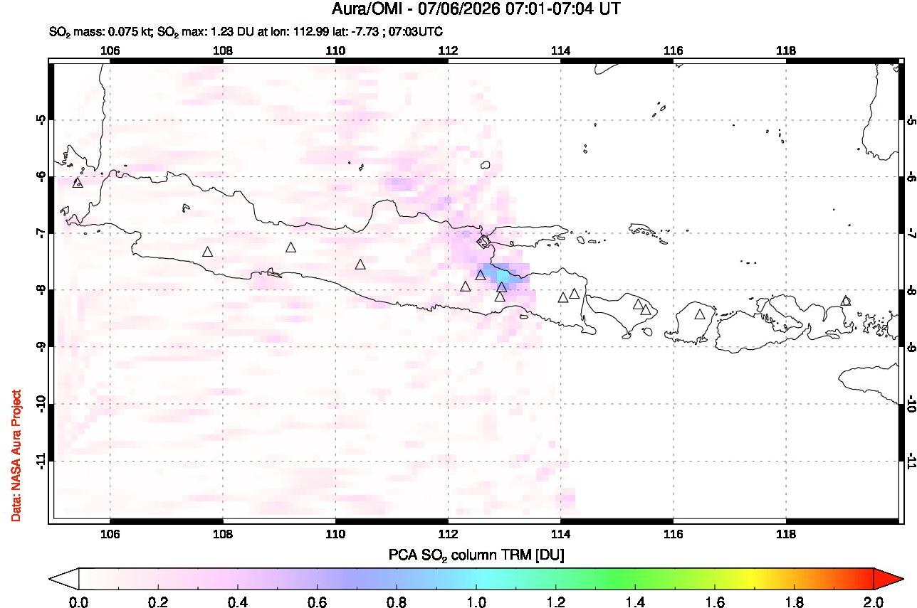 A sulfur dioxide image over Java, Indonesia on Jul 06, 2026.
