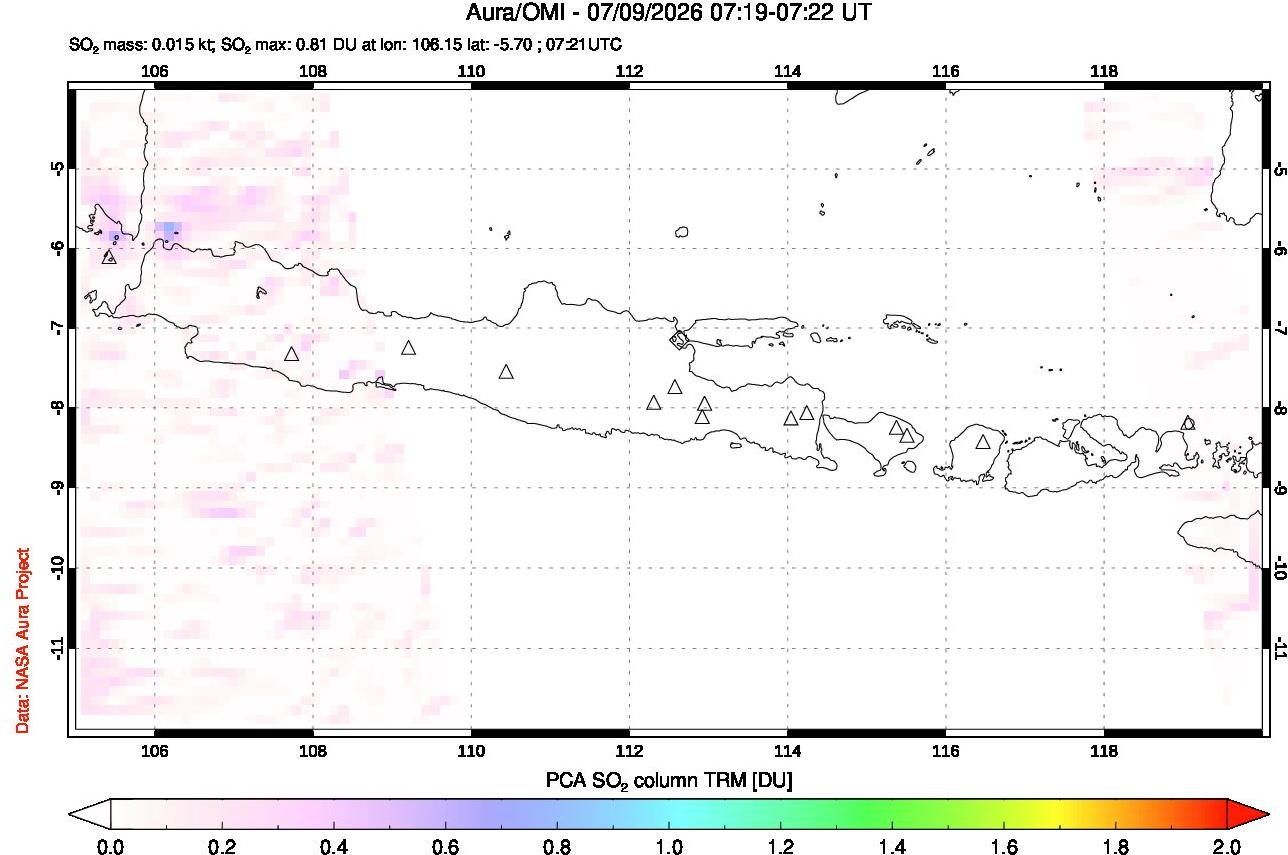 A sulfur dioxide image over Java, Indonesia on Jul 09, 2026.