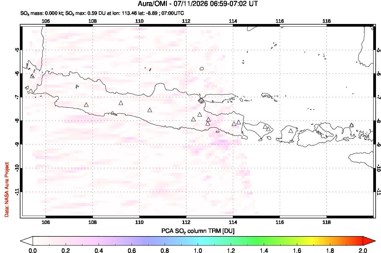 A sulfur dioxide image over Java, Indonesia on Jul 11, 2026.