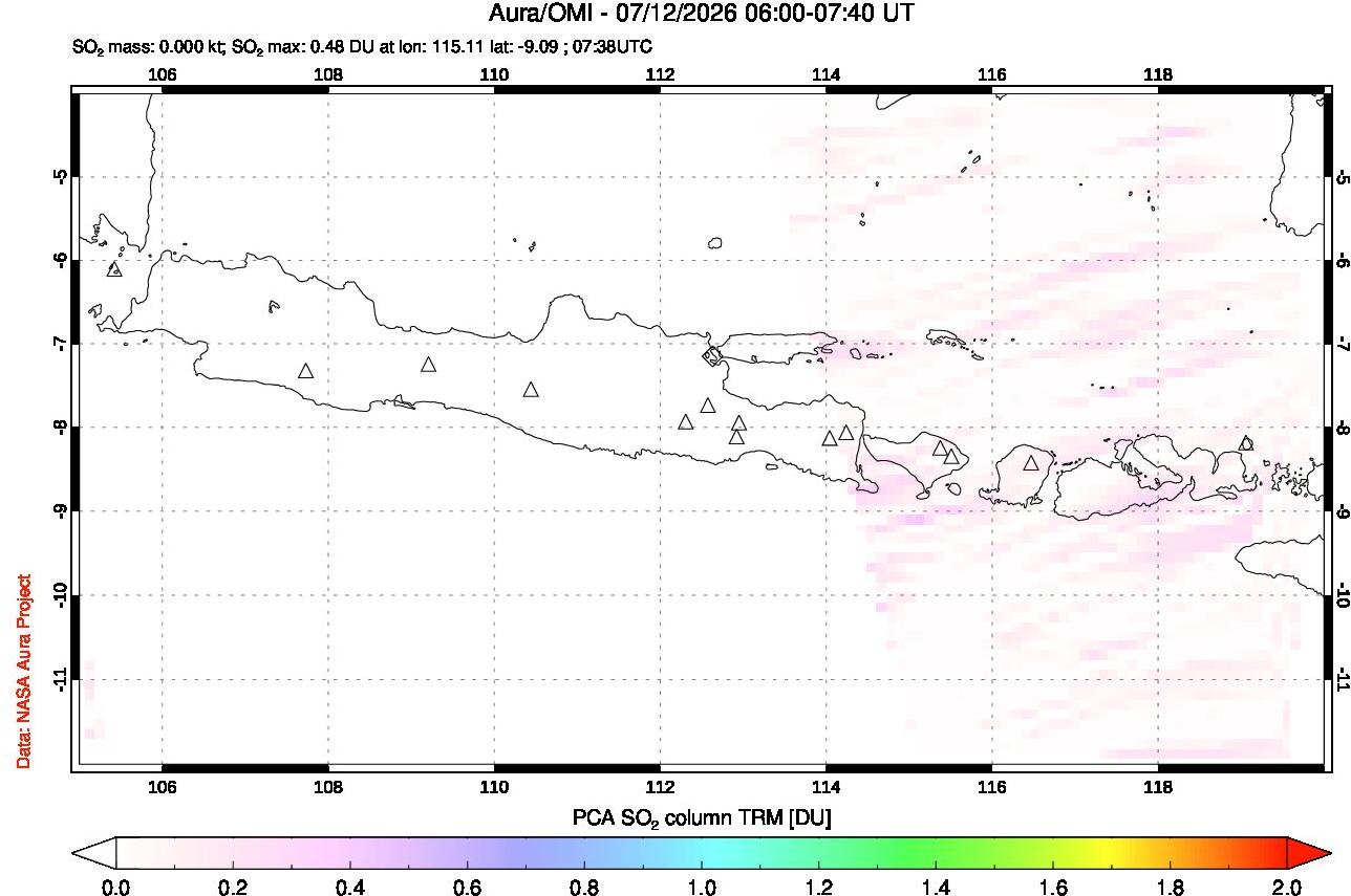 A sulfur dioxide image over Java, Indonesia on Jul 12, 2026.
