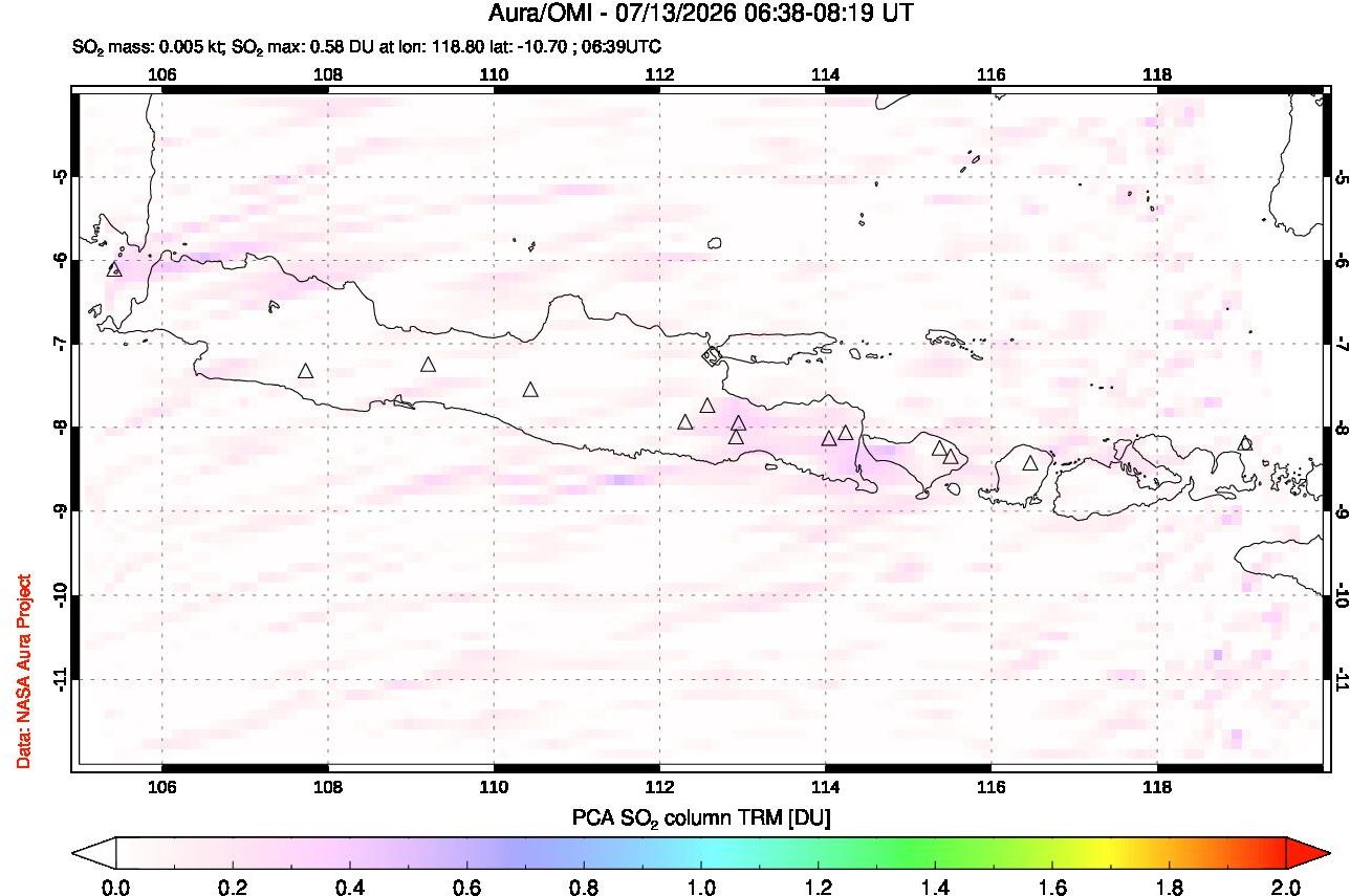 A sulfur dioxide image over Java, Indonesia on Jul 13, 2026.