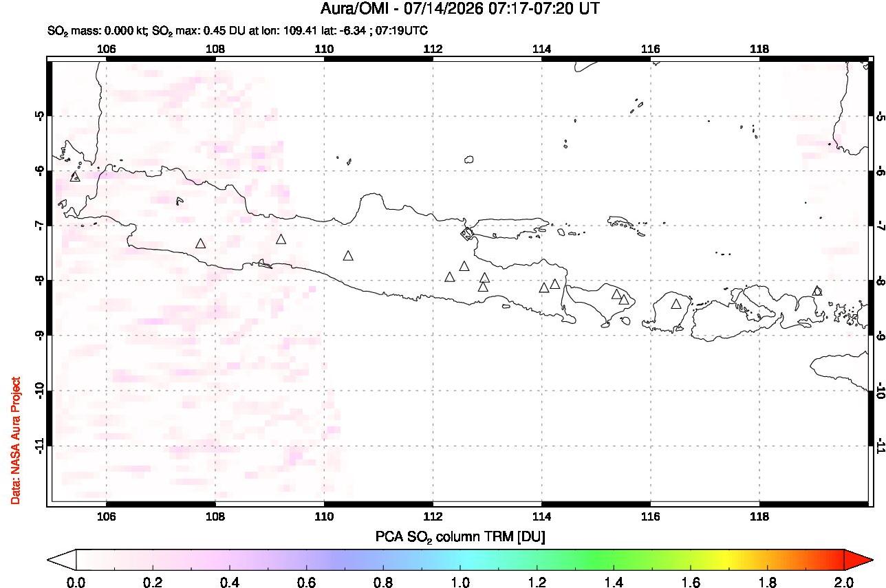 A sulfur dioxide image over Java, Indonesia on Jul 14, 2026.