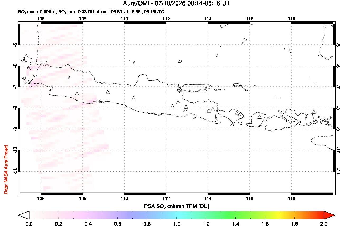 A sulfur dioxide image over Java, Indonesia on Jul 18, 2026.