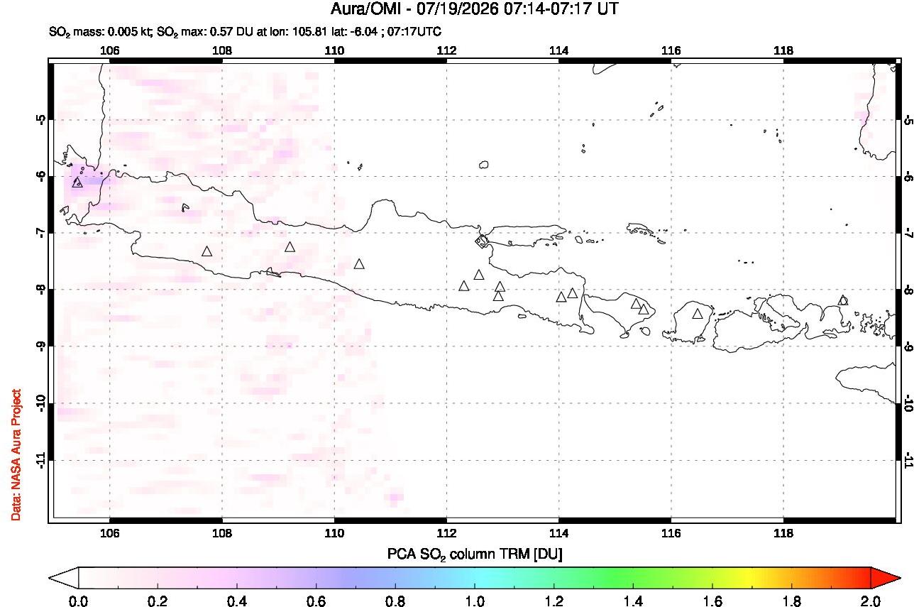 A sulfur dioxide image over Java, Indonesia on Jul 19, 2026.