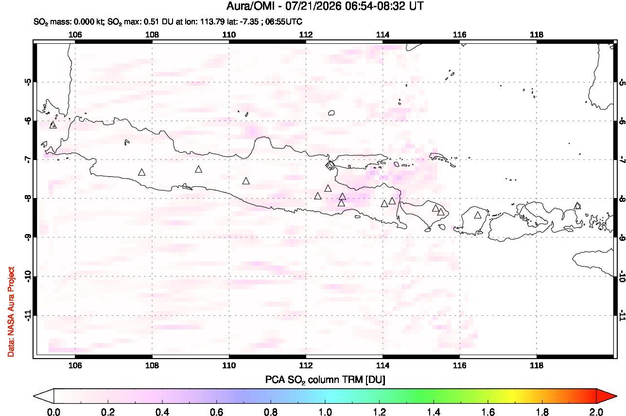 A sulfur dioxide image over Java, Indonesia on Jul 21, 2026.