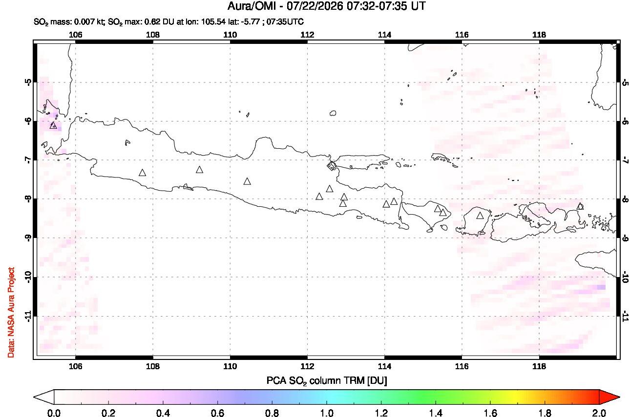 A sulfur dioxide image over Java, Indonesia on Jul 22, 2026.