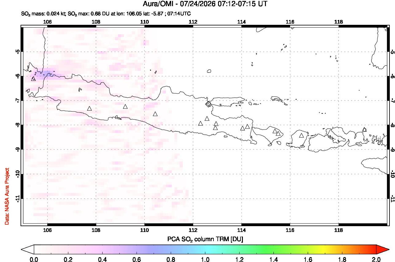 A sulfur dioxide image over Java, Indonesia on Jul 24, 2026.