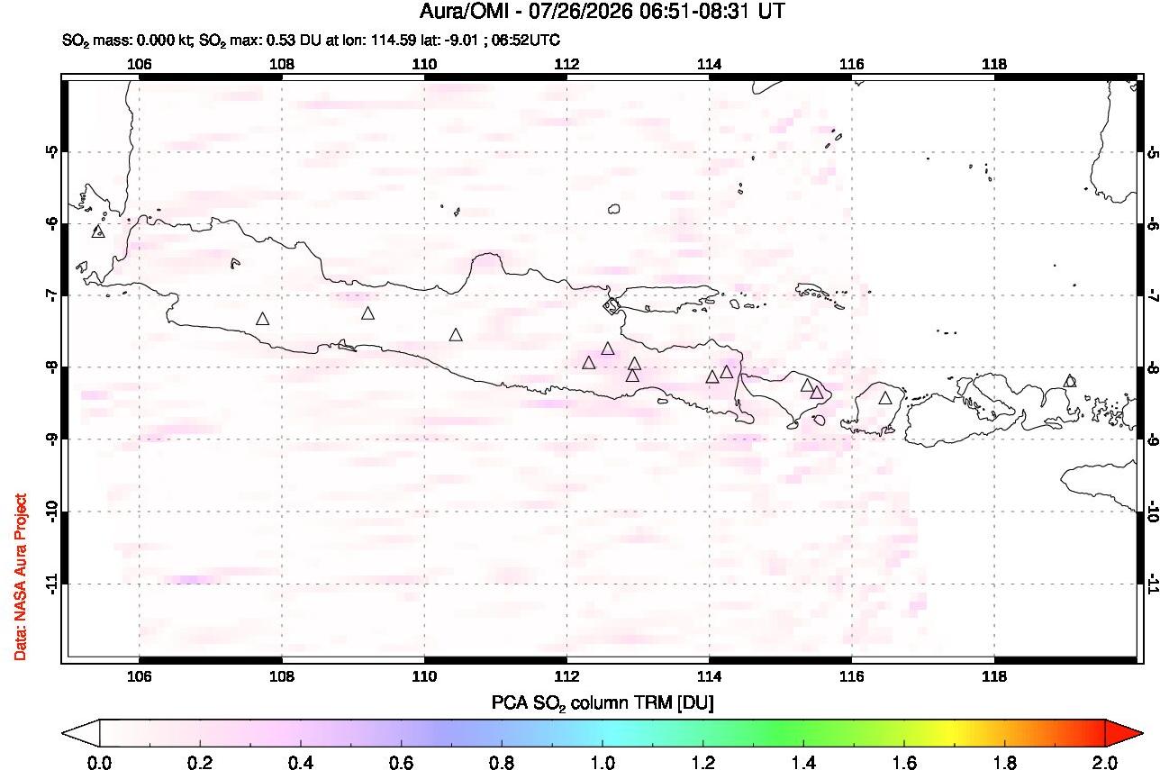A sulfur dioxide image over Java, Indonesia on Jul 26, 2026.