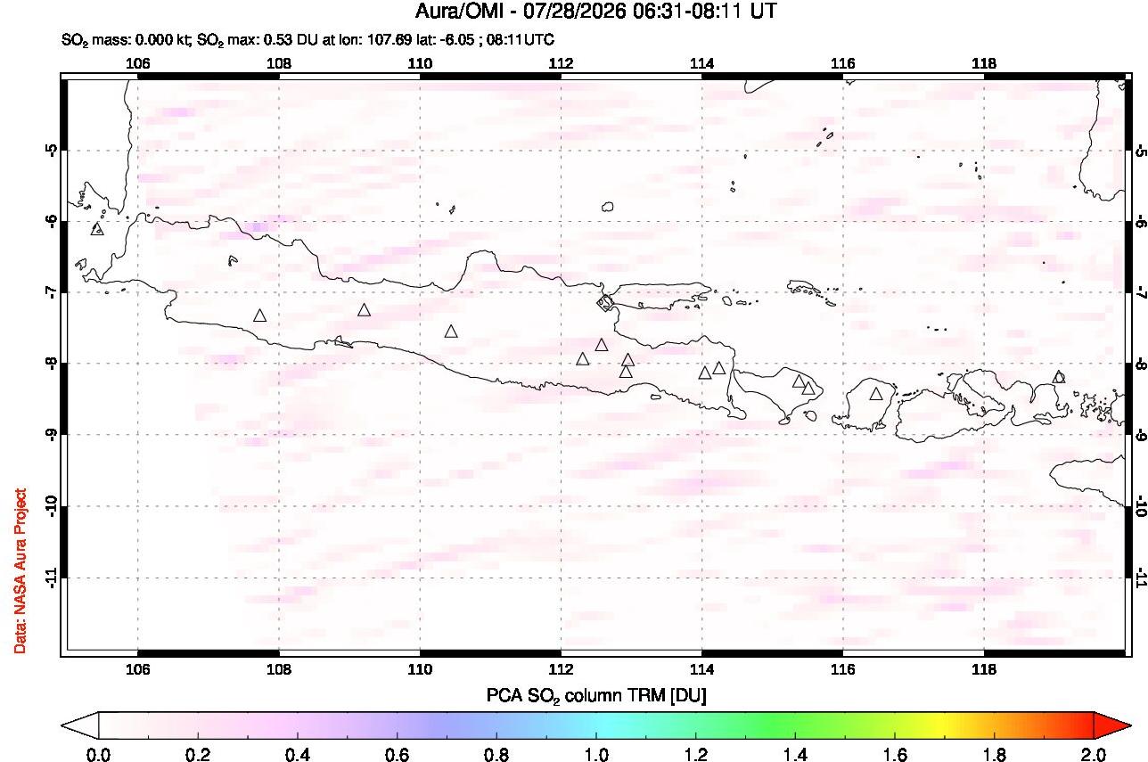 A sulfur dioxide image over Java, Indonesia on Jul 28, 2026.