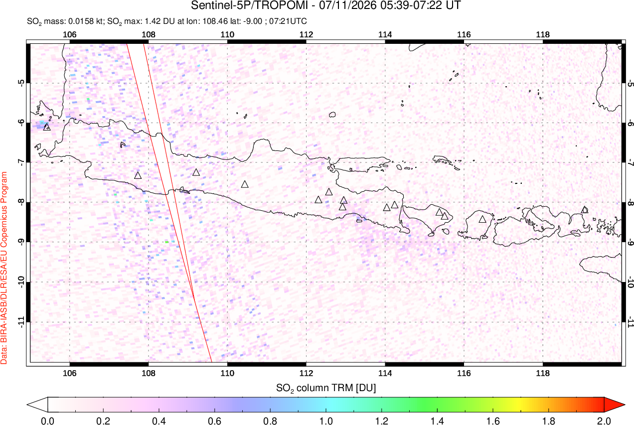 A sulfur dioxide image over Java, Indonesia on Jul 11, 2026.