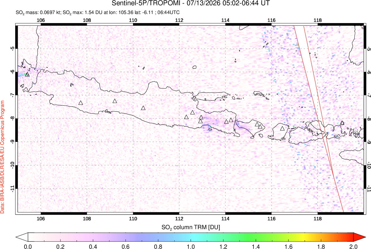 A sulfur dioxide image over Java, Indonesia on Jul 13, 2026.