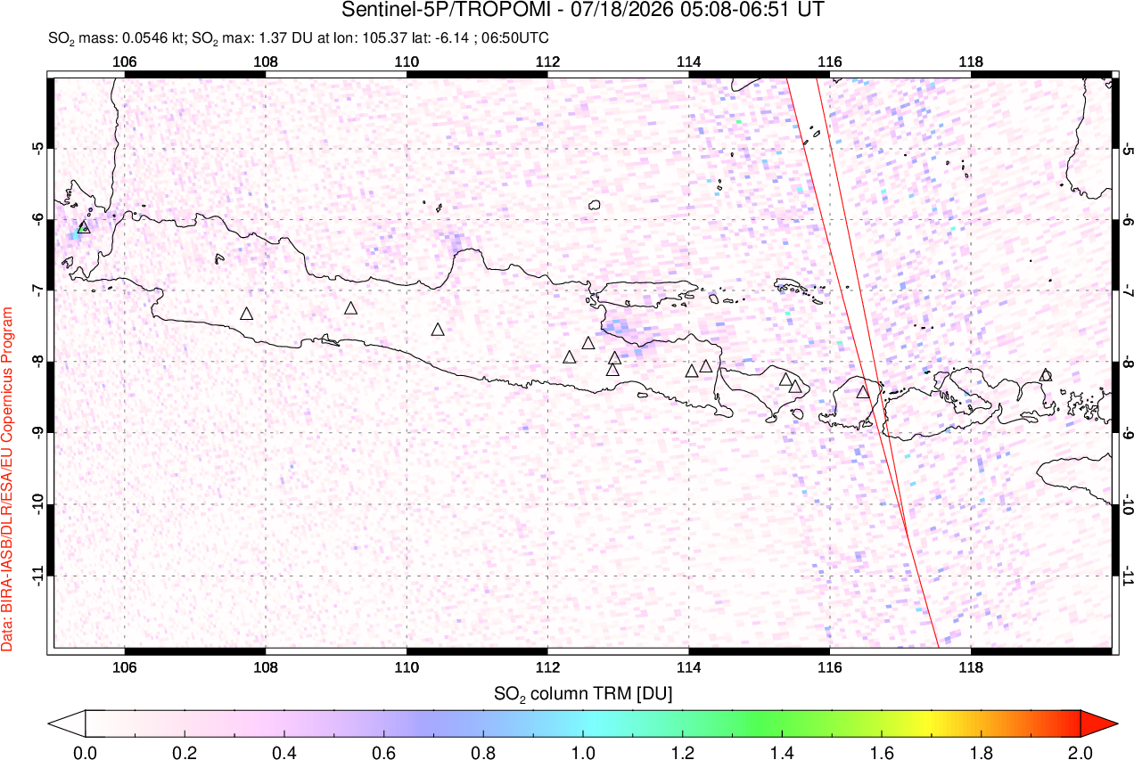 A sulfur dioxide image over Java, Indonesia on Jul 18, 2026.