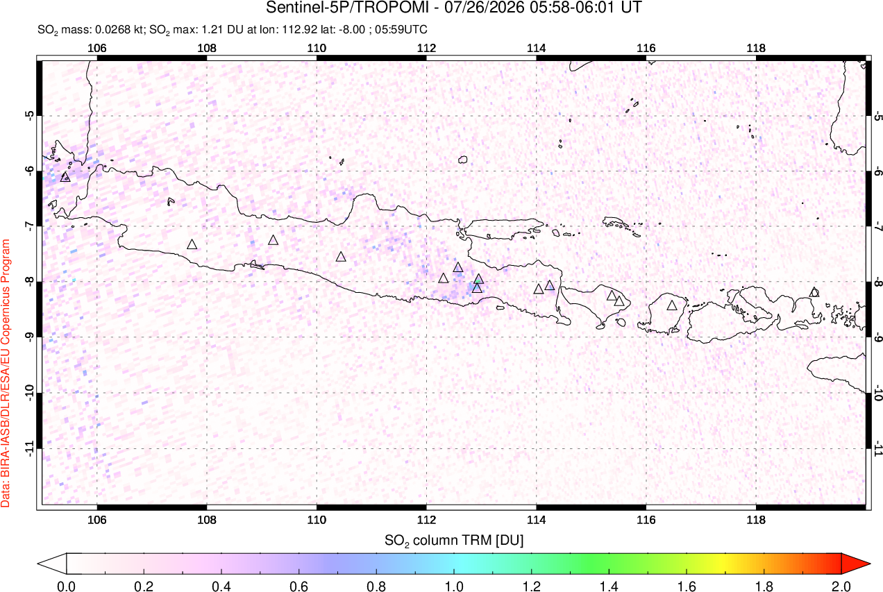 A sulfur dioxide image over Java, Indonesia on Jul 26, 2026.