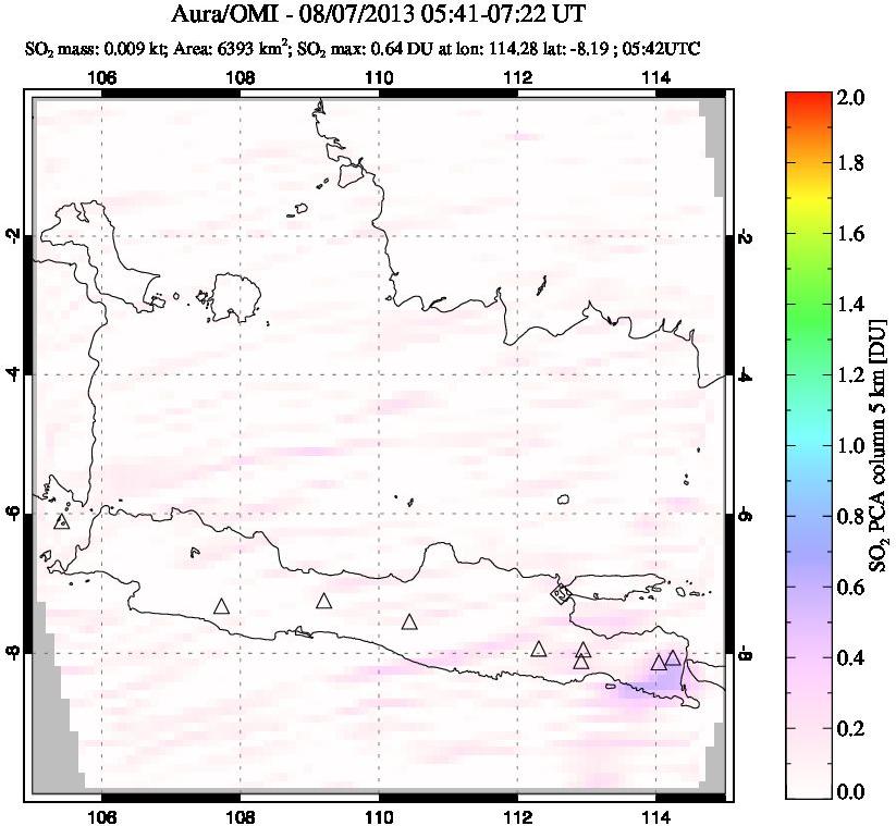 A sulfur dioxide image over Java, Indonesia on Aug 07, 2013.