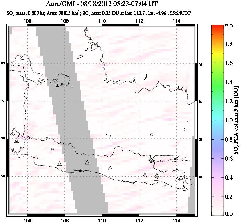 A sulfur dioxide image over Java, Indonesia on Aug 18, 2013.