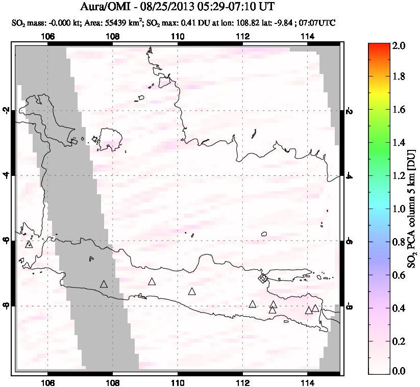 A sulfur dioxide image over Java, Indonesia on Aug 25, 2013.