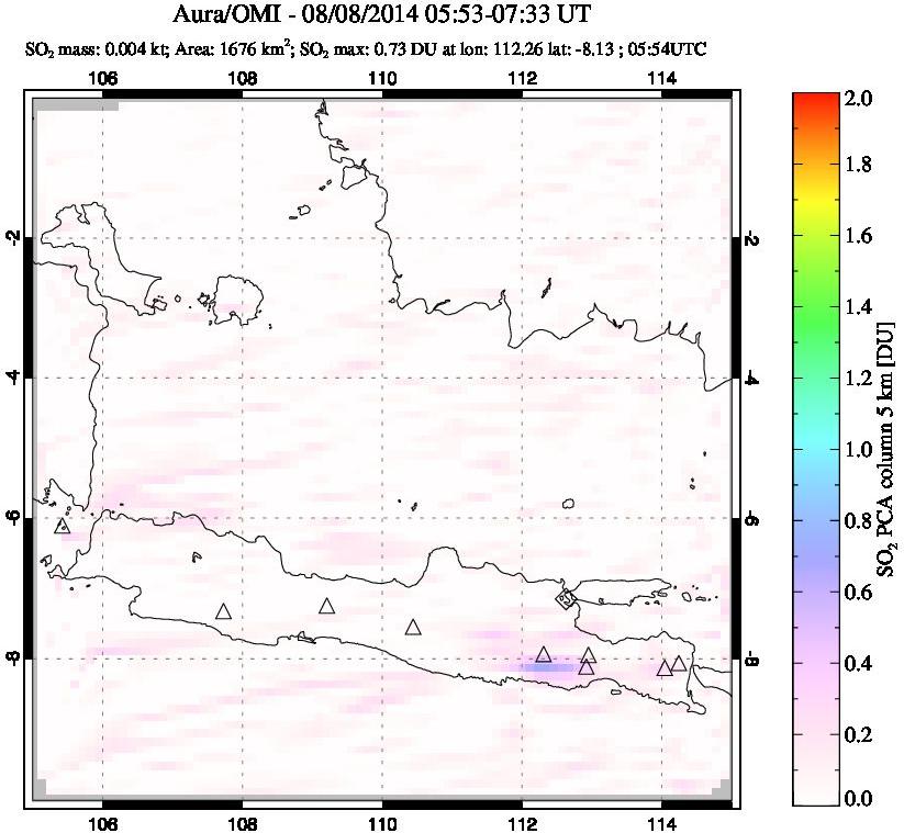 A sulfur dioxide image over Java, Indonesia on Aug 08, 2014.