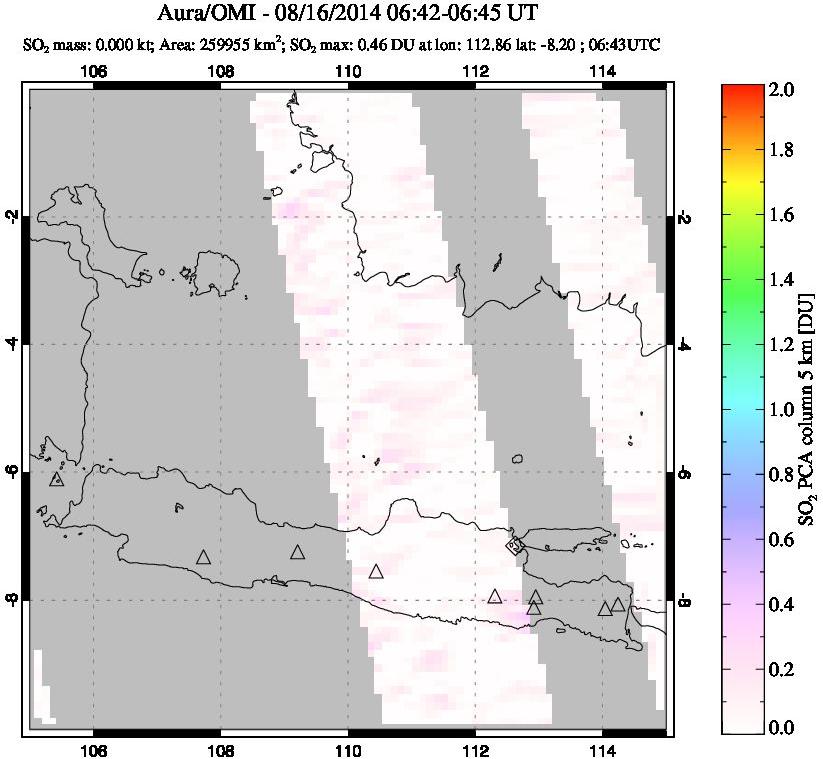 A sulfur dioxide image over Java, Indonesia on Aug 16, 2014.