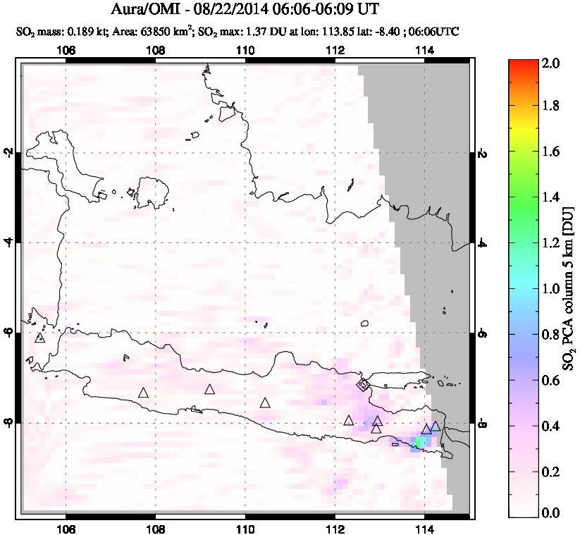 A sulfur dioxide image over Java, Indonesia on Aug 22, 2014.