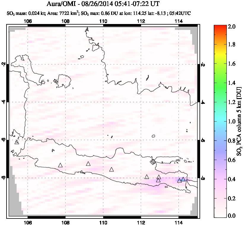 A sulfur dioxide image over Java, Indonesia on Aug 26, 2014.