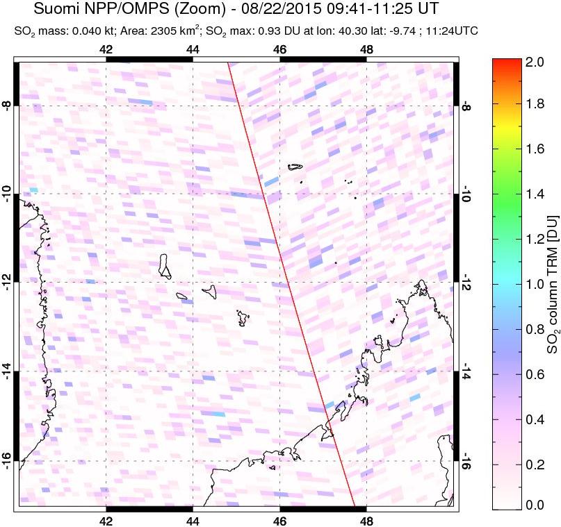 A sulfur dioxide image over Comoro Islands on Aug 22, 2015.