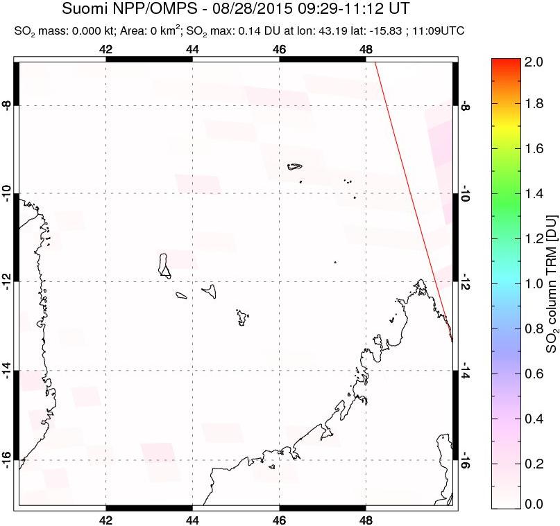 A sulfur dioxide image over Comoro Islands on Aug 28, 2015.
