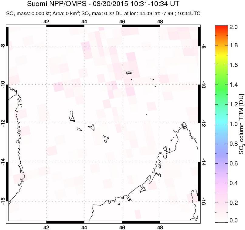 A sulfur dioxide image over Comoro Islands on Aug 30, 2015.