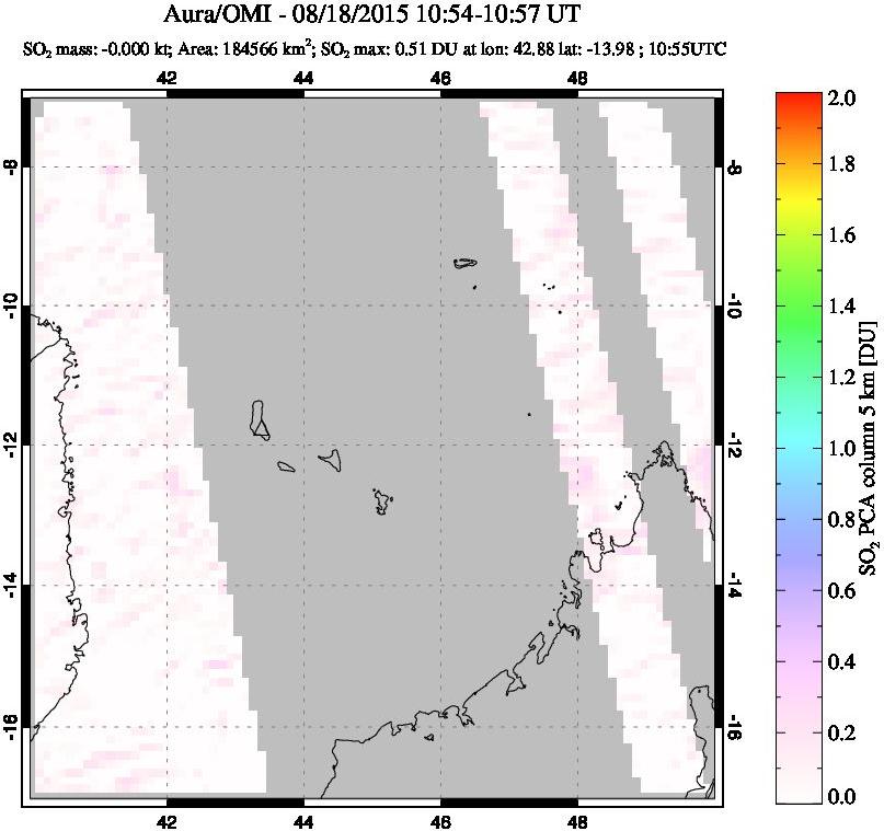 A sulfur dioxide image over Comoro Islands on Aug 18, 2015.