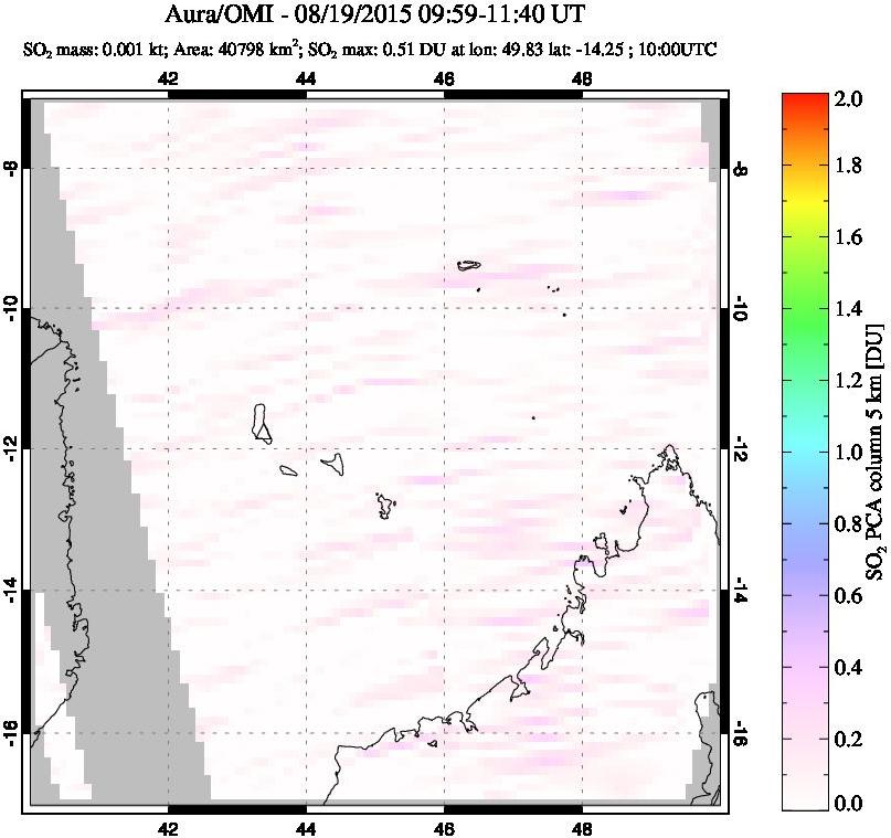 A sulfur dioxide image over Comoro Islands on Aug 19, 2015.
