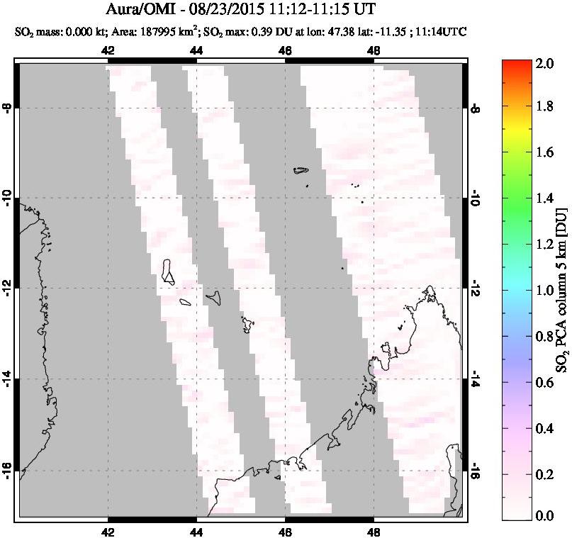 A sulfur dioxide image over Comoro Islands on Aug 23, 2015.