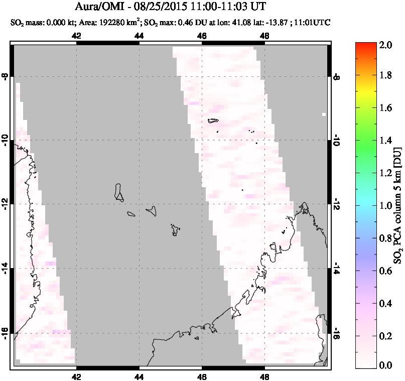A sulfur dioxide image over Comoro Islands on Aug 25, 2015.
