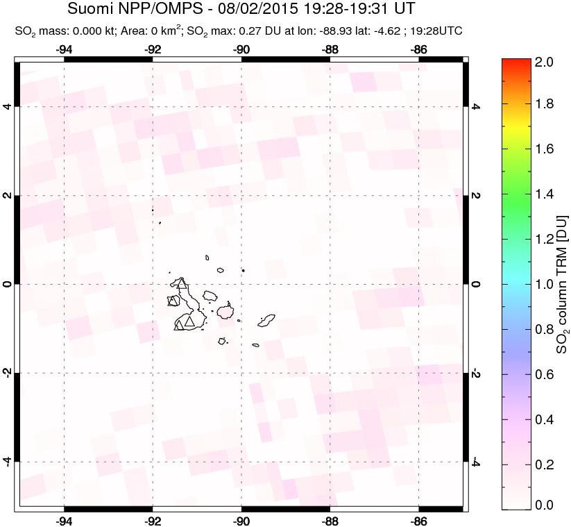 A sulfur dioxide image over Galápagos Islands on Aug 02, 2015.