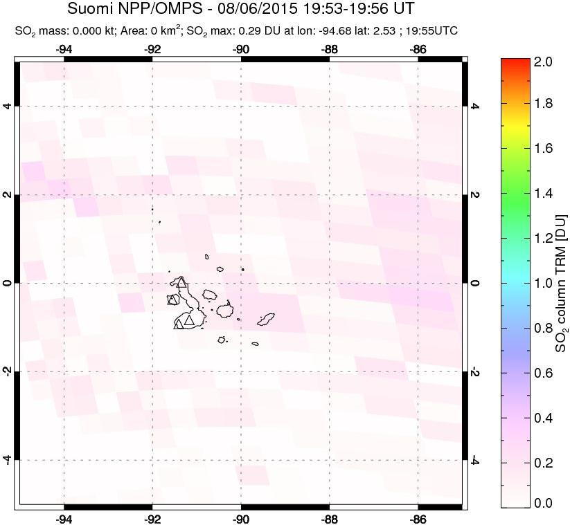 A sulfur dioxide image over Galápagos Islands on Aug 06, 2015.