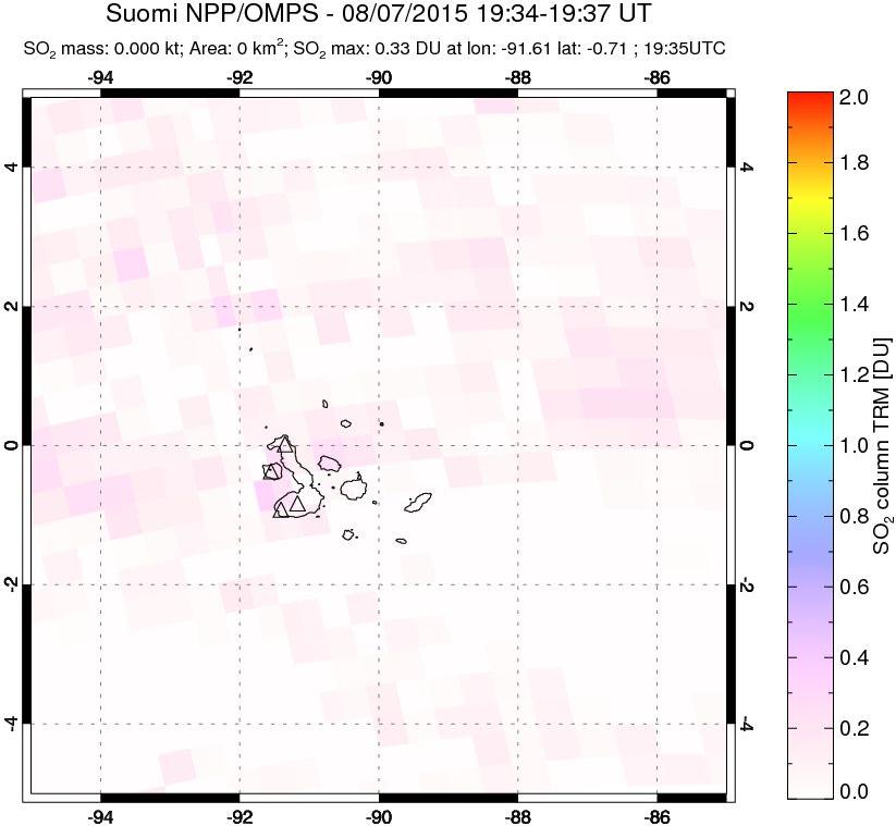 A sulfur dioxide image over Galápagos Islands on Aug 07, 2015.