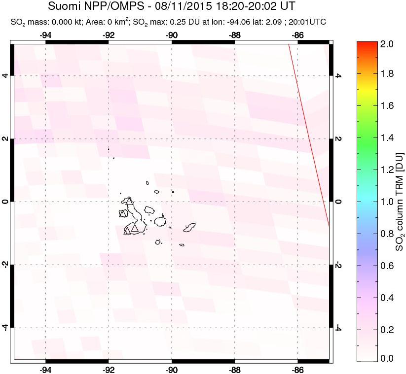 A sulfur dioxide image over Galápagos Islands on Aug 11, 2015.