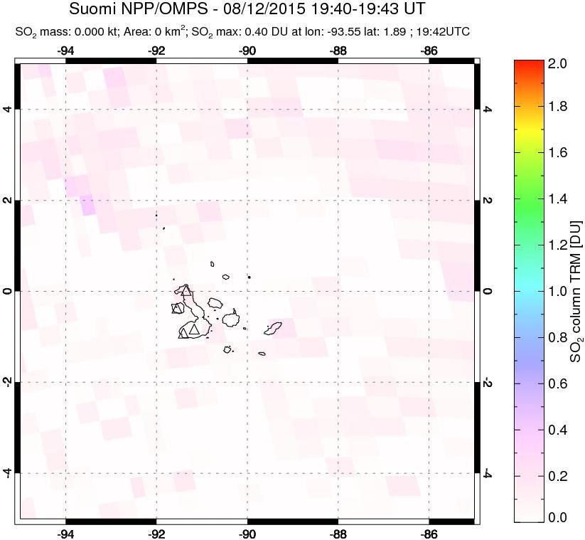 A sulfur dioxide image over Galápagos Islands on Aug 12, 2015.