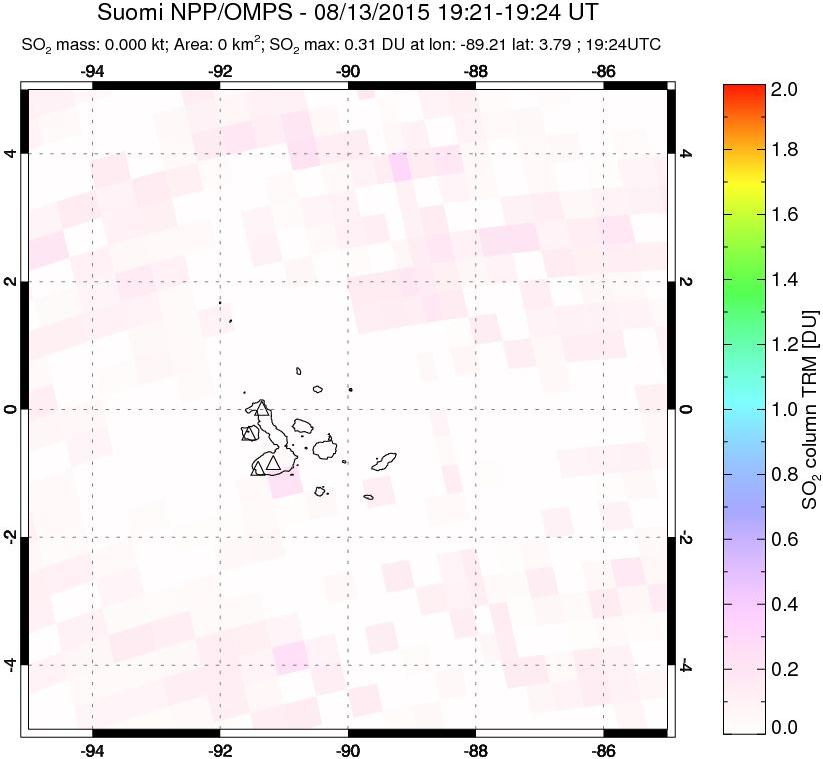 A sulfur dioxide image over Galápagos Islands on Aug 13, 2015.