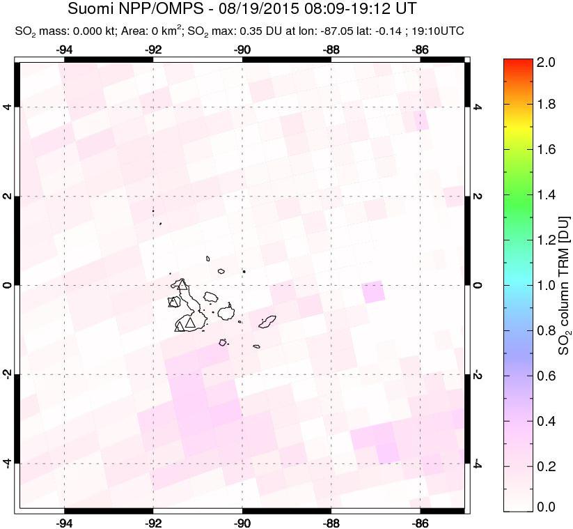 A sulfur dioxide image over Galápagos Islands on Aug 19, 2015.