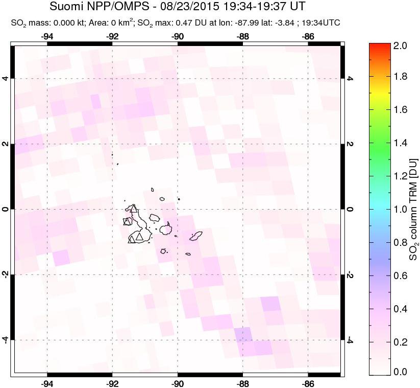A sulfur dioxide image over Galápagos Islands on Aug 23, 2015.