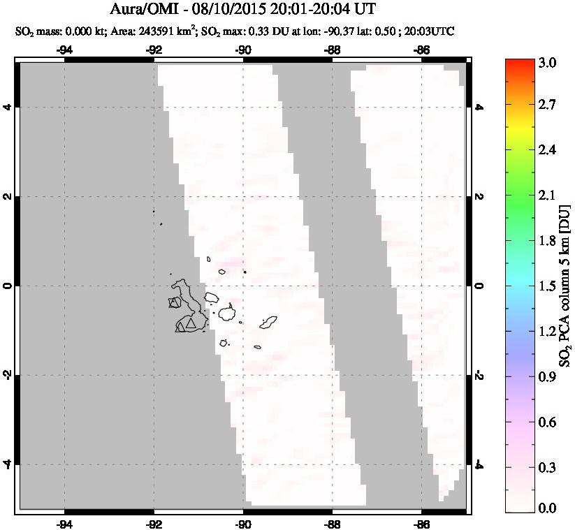 A sulfur dioxide image over Galápagos Islands on Aug 10, 2015.