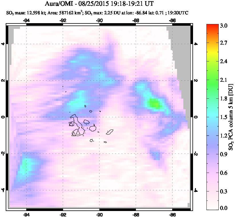 A sulfur dioxide image over Galápagos Islands on Aug 25, 2015.